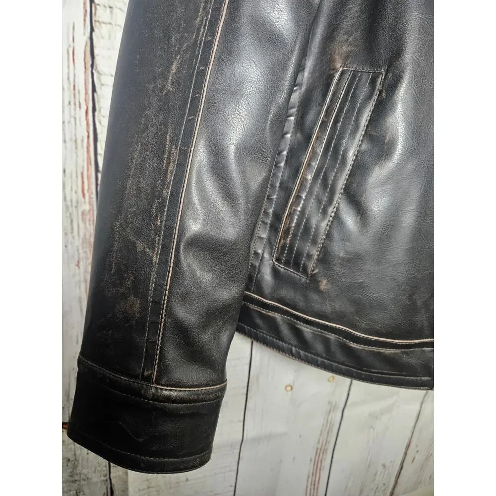 Tommy Hilfiger‎ Men's Faux Leather Moto Jacket Brownish Black Size Large